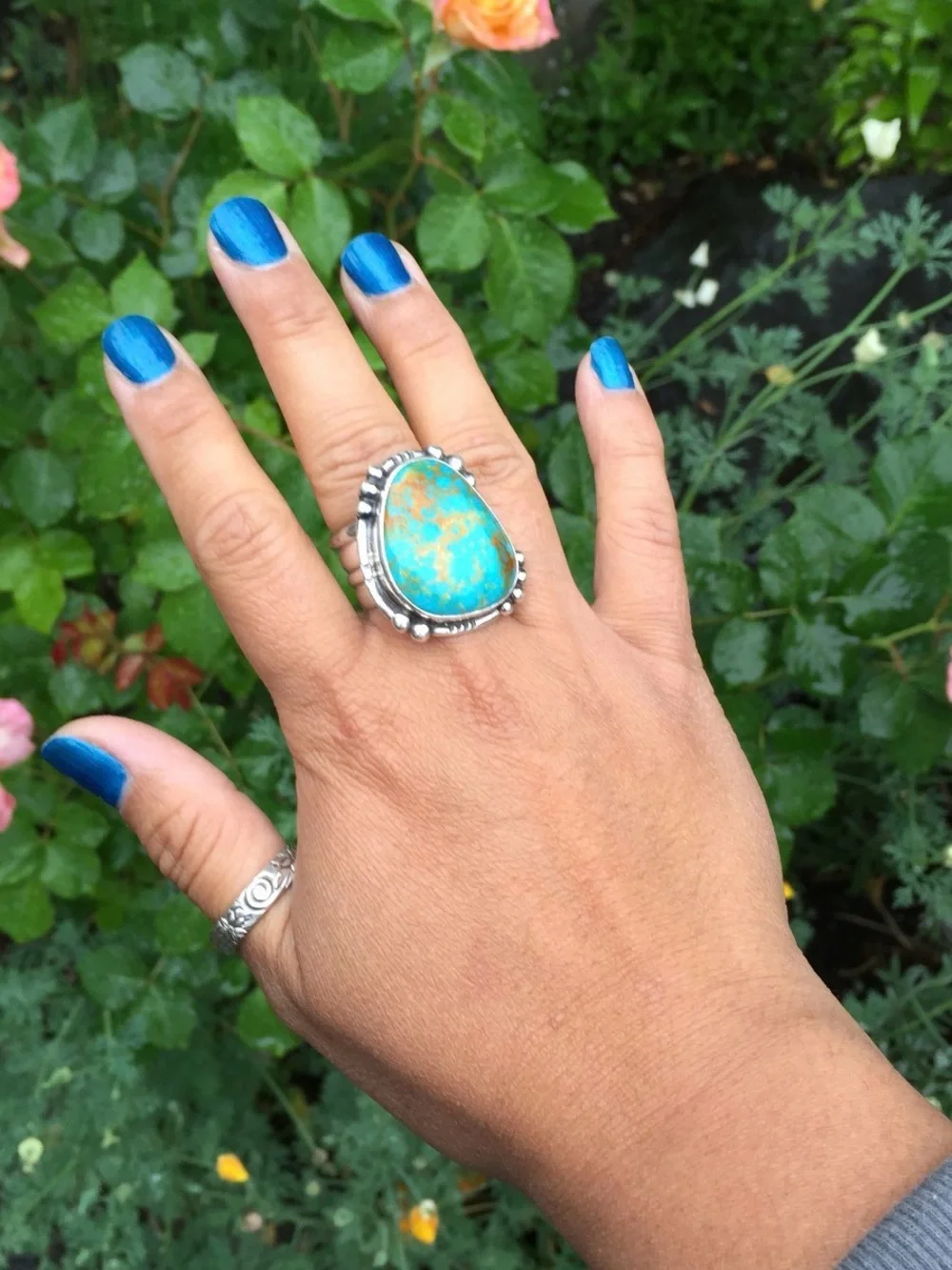 Exquisite Turquoise Statement Ring in Blue-Green. Women Men Unisex Jewelry